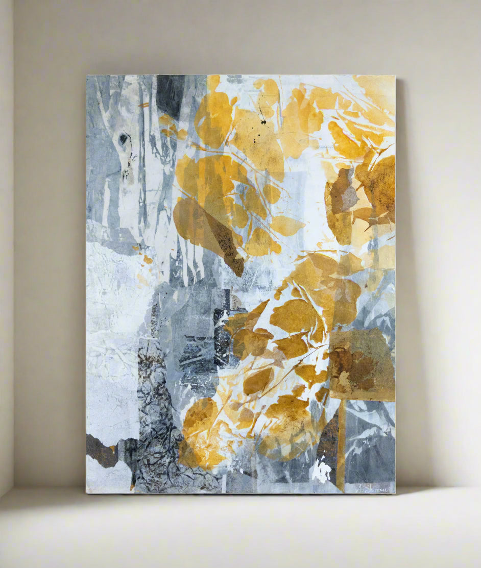Mixed media artwork titled "Mild And Still At First Light"