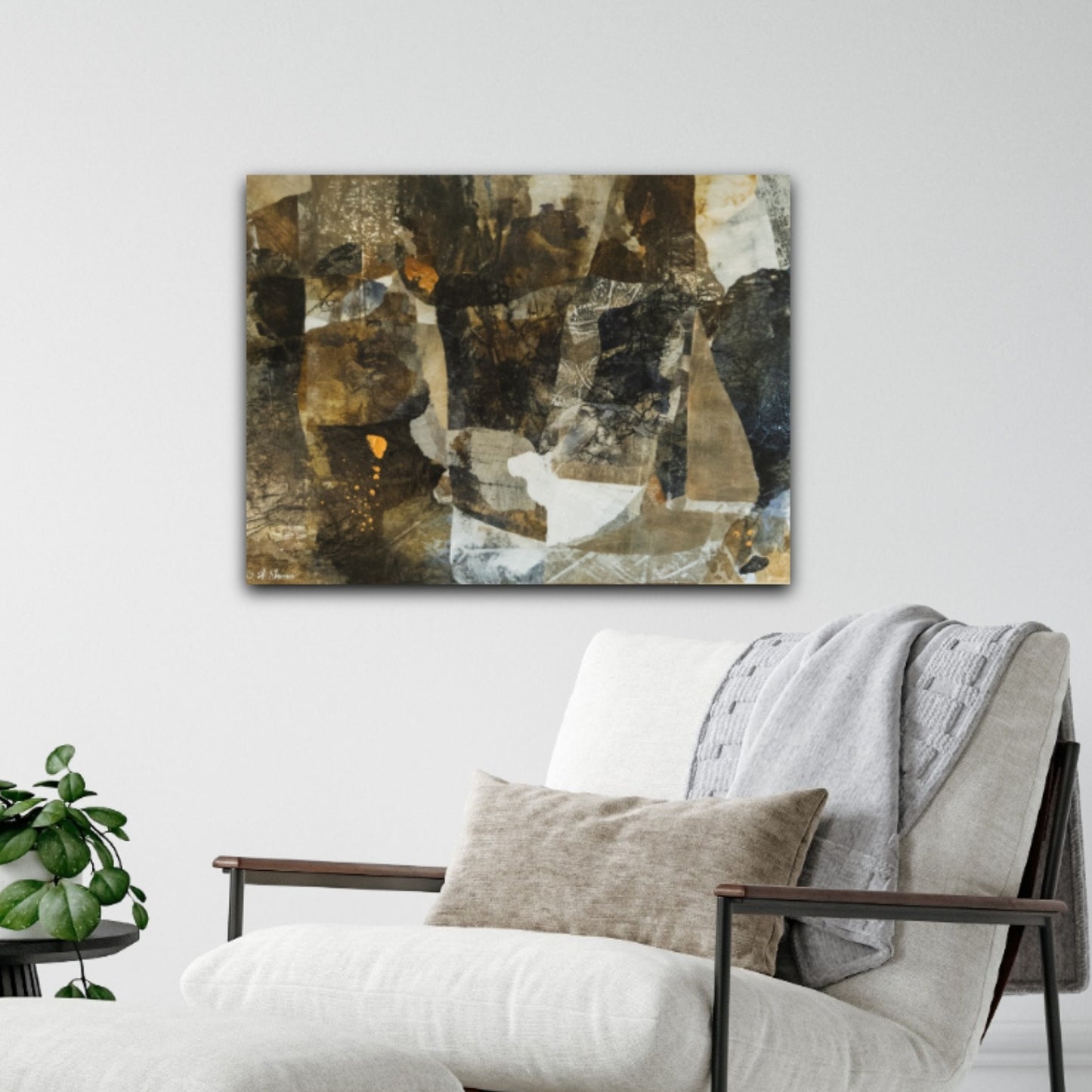 Warm browns and grays create a soothing abstract composition, reflecting the quiet shift of the seasons.