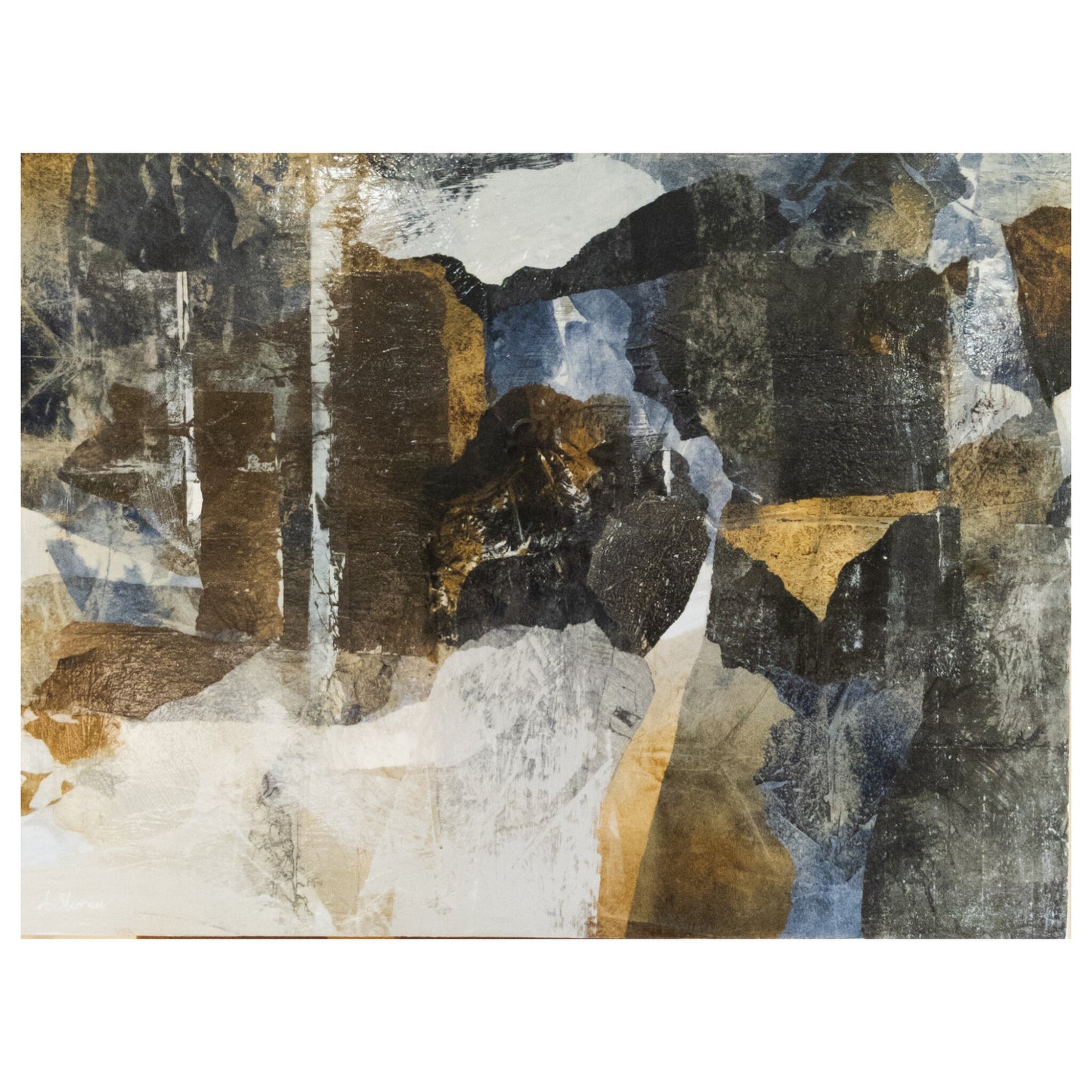 Layered textures and organic shapes create a soothing abstract composition, reflecting the balance of warmth and cool, fresh air.