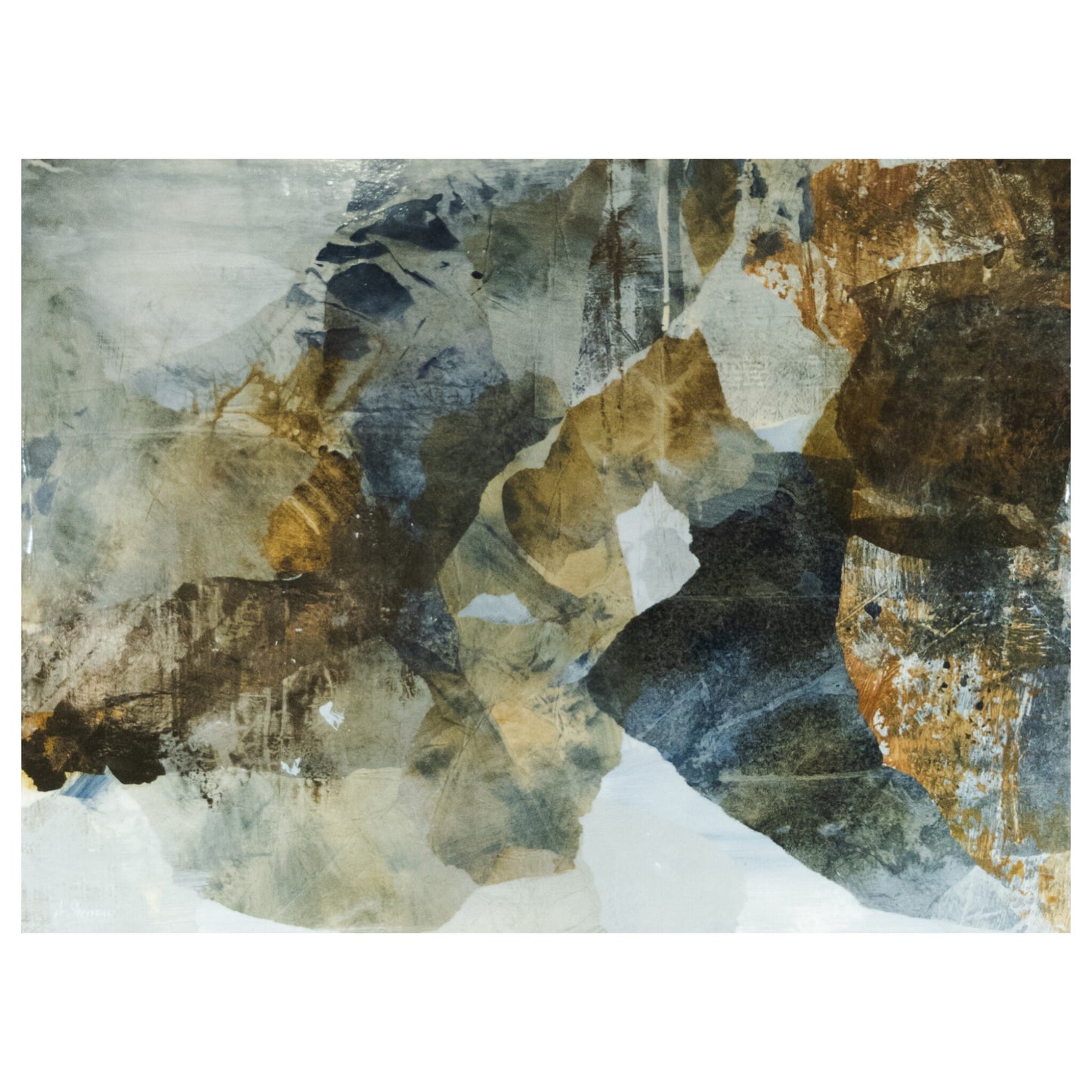 Layered textures and earthy tones create a dynamic yet calming composition, reflecting the crisp air moving through rugged terrain.