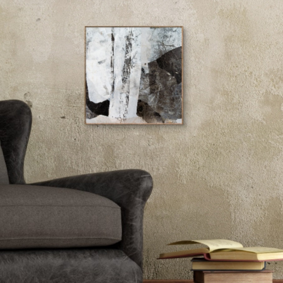 "A Heavy Frost" - A serene abstract painting capturing the quiet beauty of a frost-covered woodland.