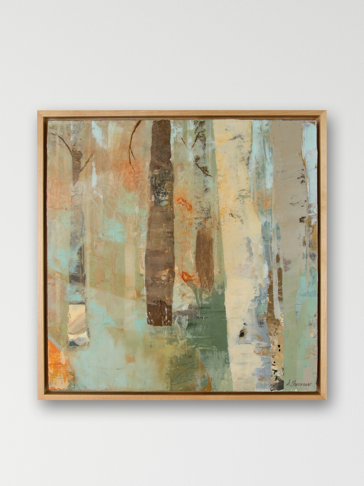 Calming abstract painting with soft earth tones.
