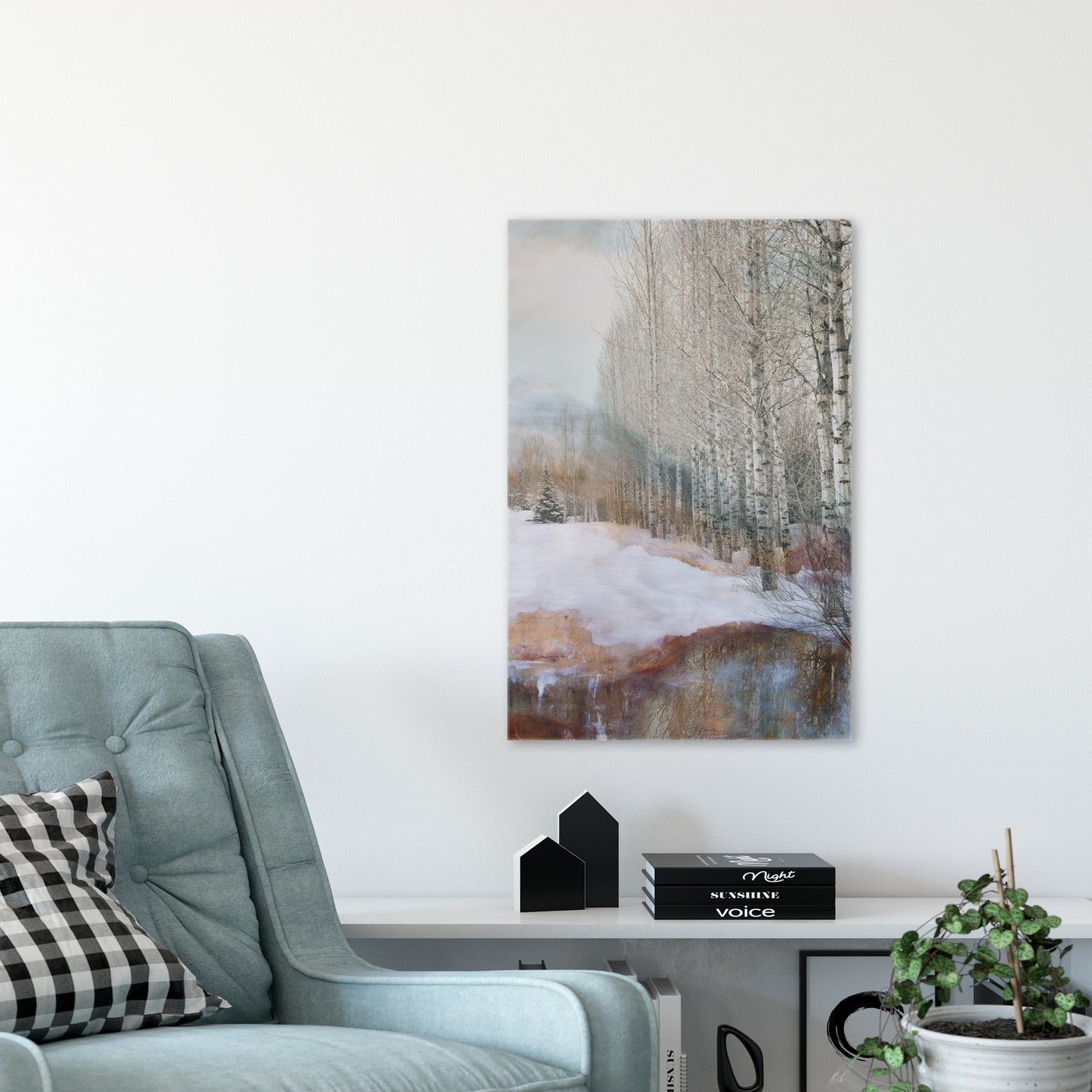 canvas example of aspen and pine in snow artwork